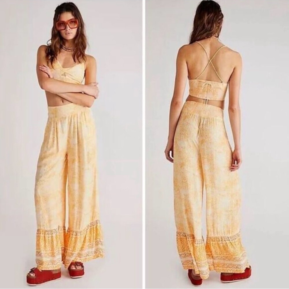 Free People Yellow Tie-Dye Wide Leg Pants